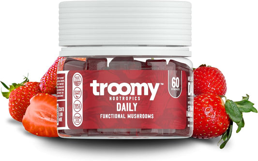 60-Count Troomy Daily Mushroom Blend Gummies: Mango Strawberry Flavor, Vegetarian, Gelatin-Free, Gluten-Free