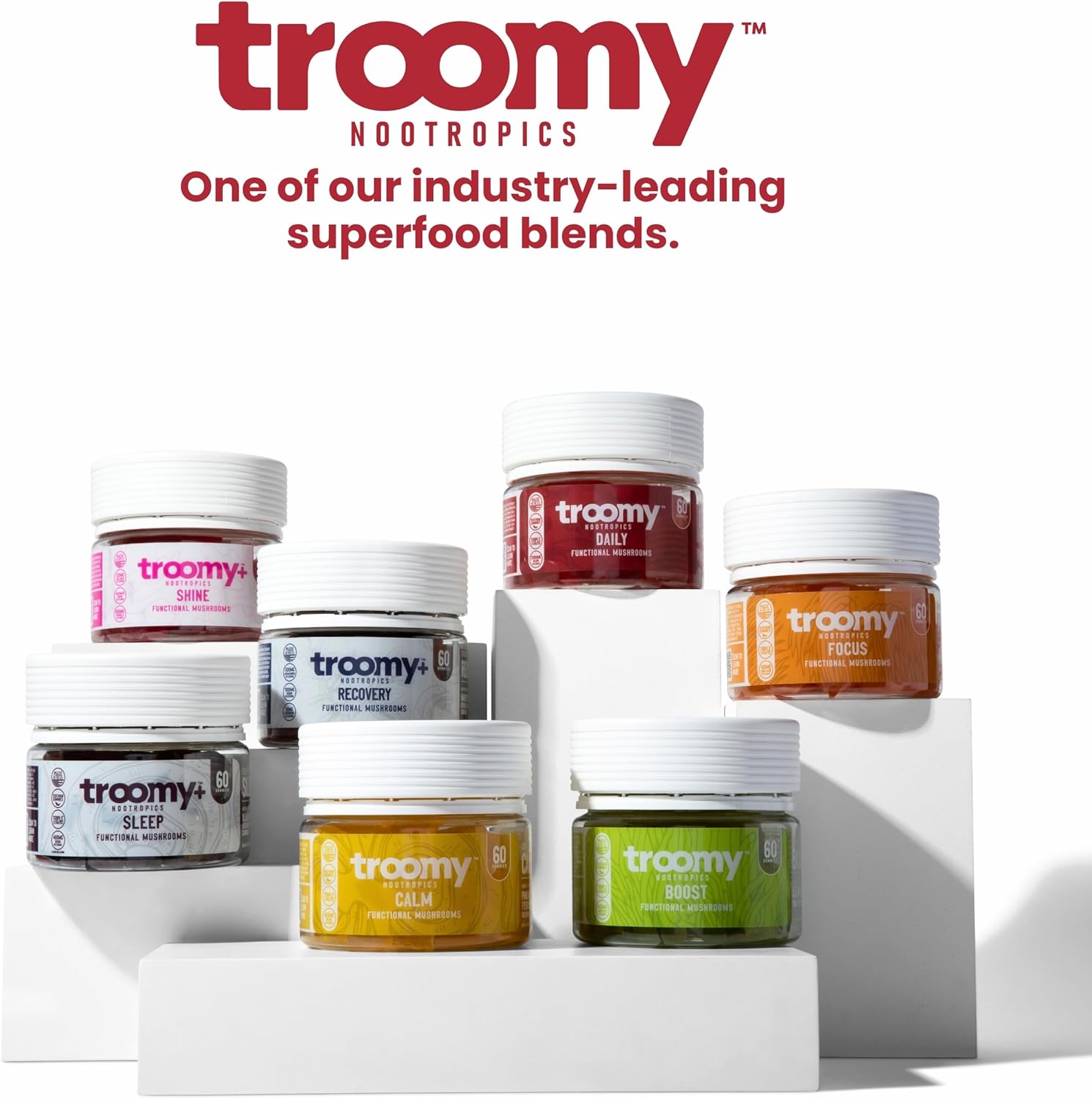 60-Count Troomy Daily Mushroom Blend Gummies: Mango Strawberry Flavor, Vegetarian, Gelatin-Free, Gluten-Free