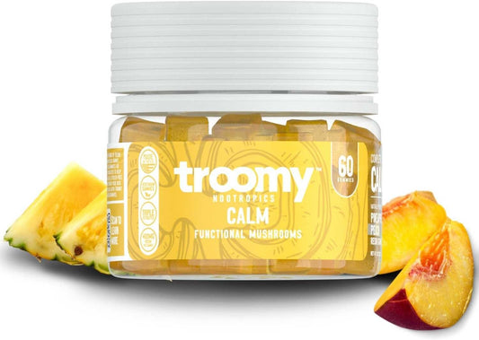 60 Count Troomy Nootropics Reishi Calm Gummies with Natural Pineapple Peach Flavor - Gelatin-Free, Gluten-Free, Vegetarian