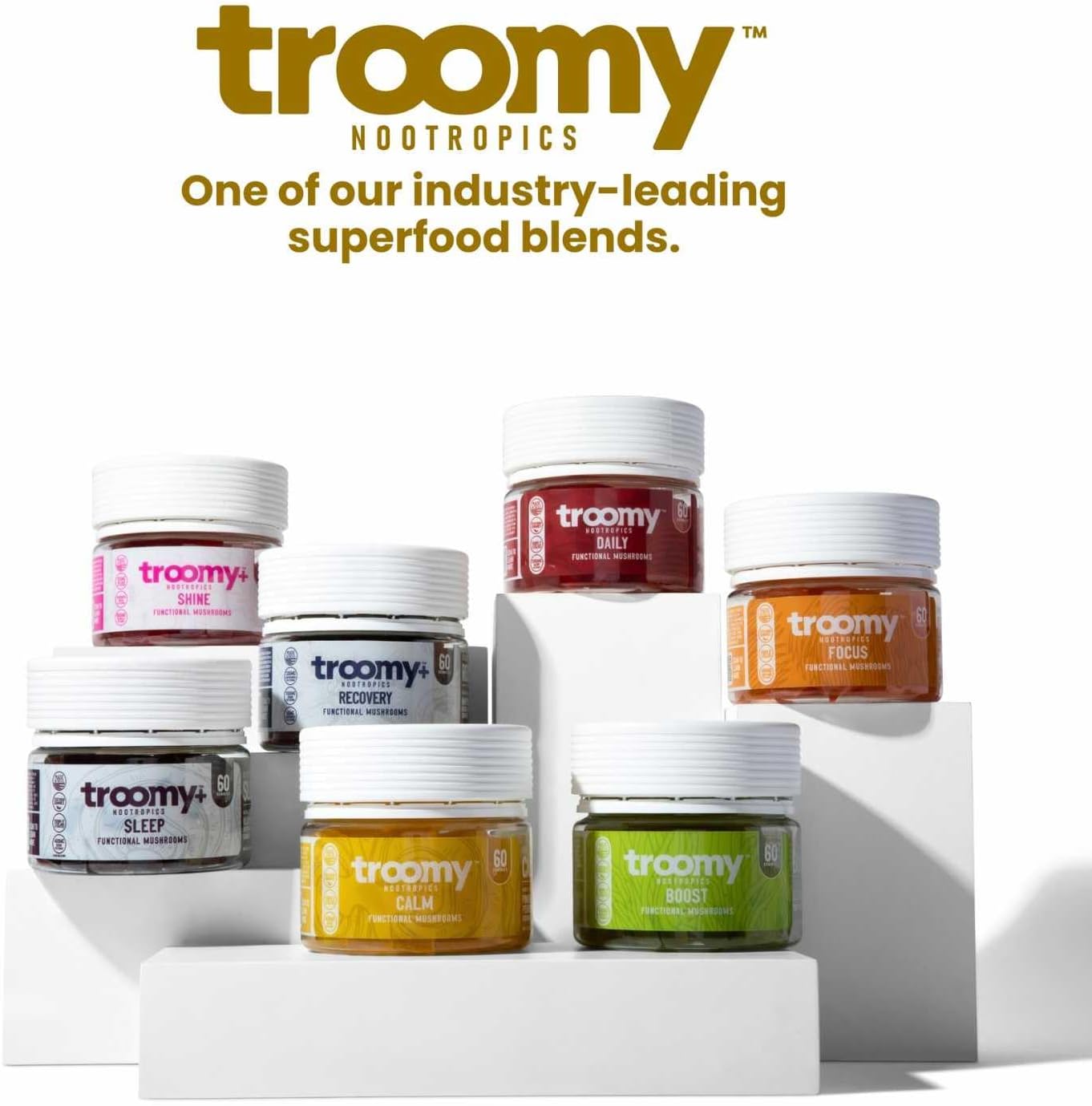 60 Count Troomy Nootropics Reishi Calm Gummies with Natural Pineapple Peach Flavor - Gelatin-Free, Gluten-Free, Vegetarian