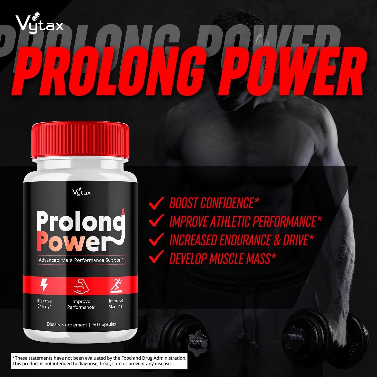 60 Count Vytax Prolong Power Pills Supplement for Men - Advanced Maximum Strength Vitamin Formula for Peak Performance Energy and All Natural Health Support