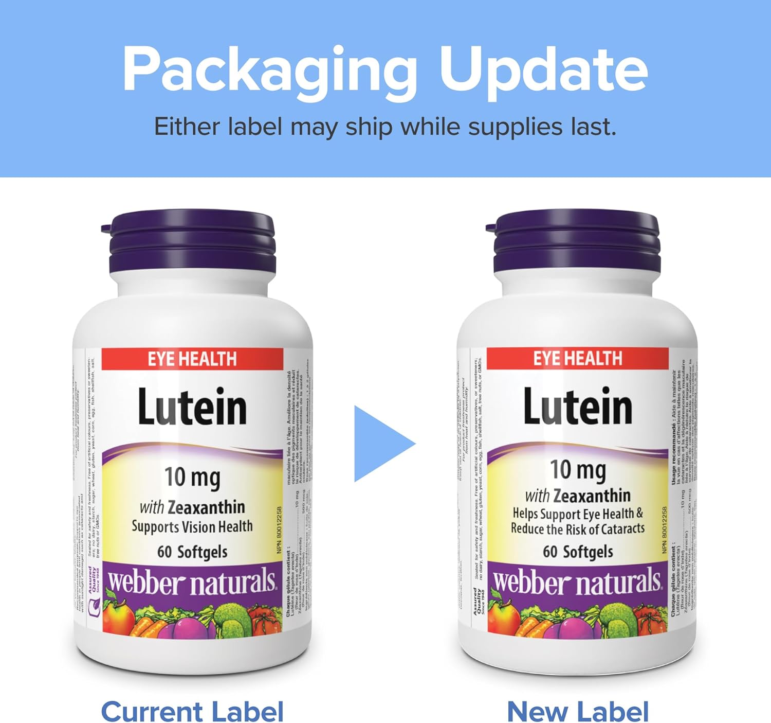 60 Count Webber Naturals Lutein with Zeaxanthin Softgel - 10mg Formula