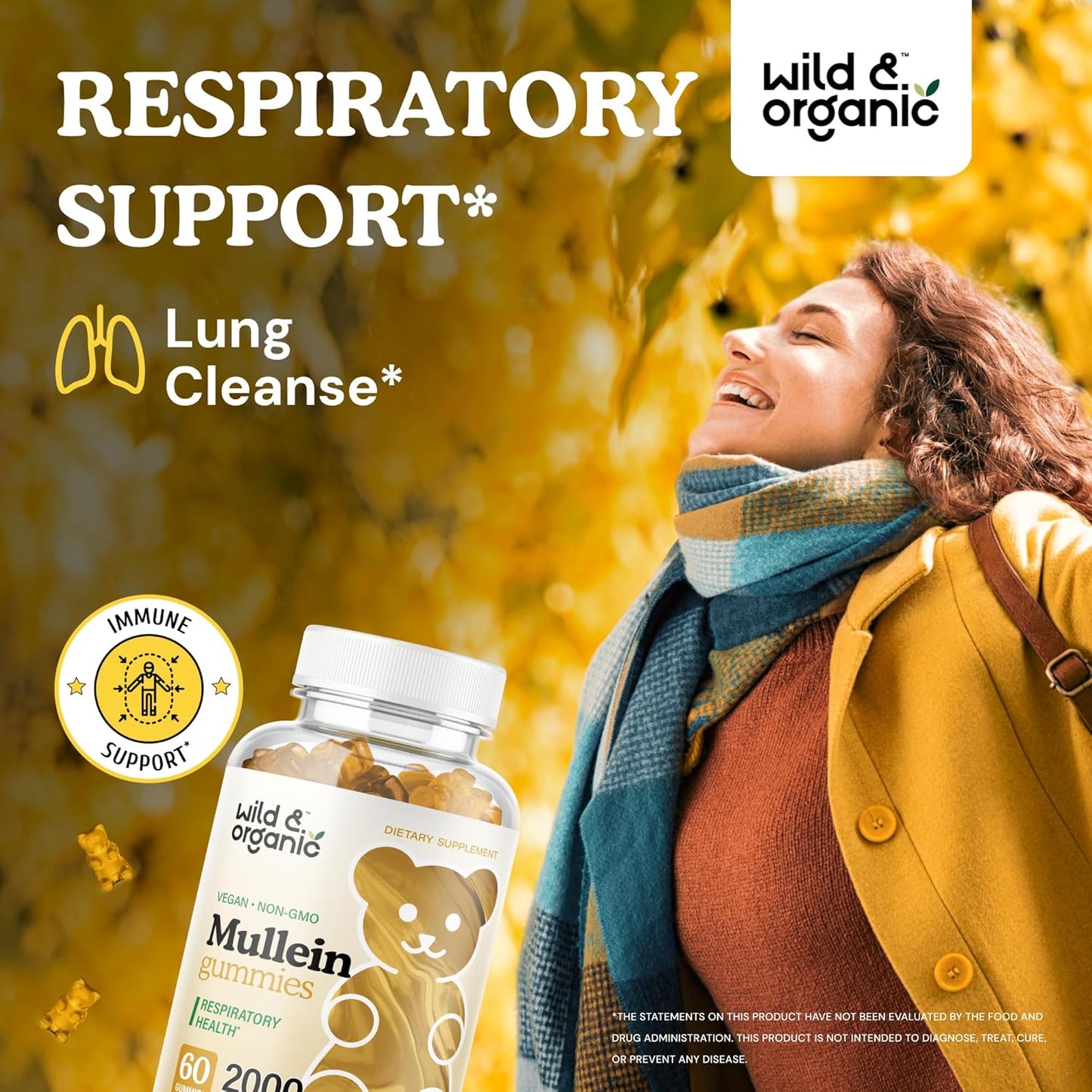 60 Count Wild and Organic Mullein Gummies for Lung Detoxification