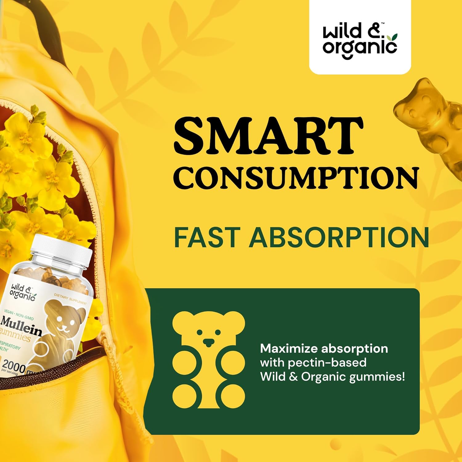 60 Count Wild and Organic Mullein Gummies for Lung Detoxification