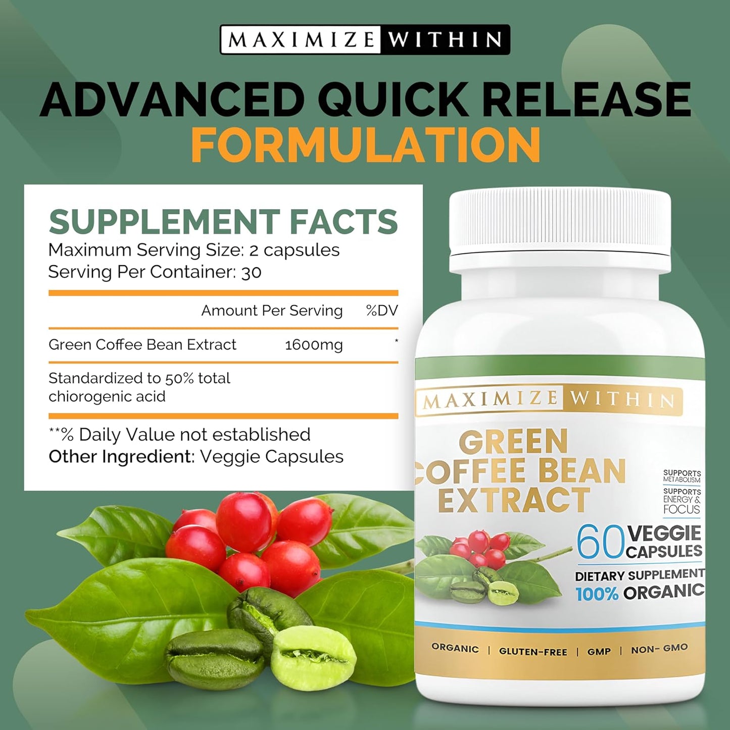 60 ct Green Coffee Bean Extract Capsules for Maximum Results