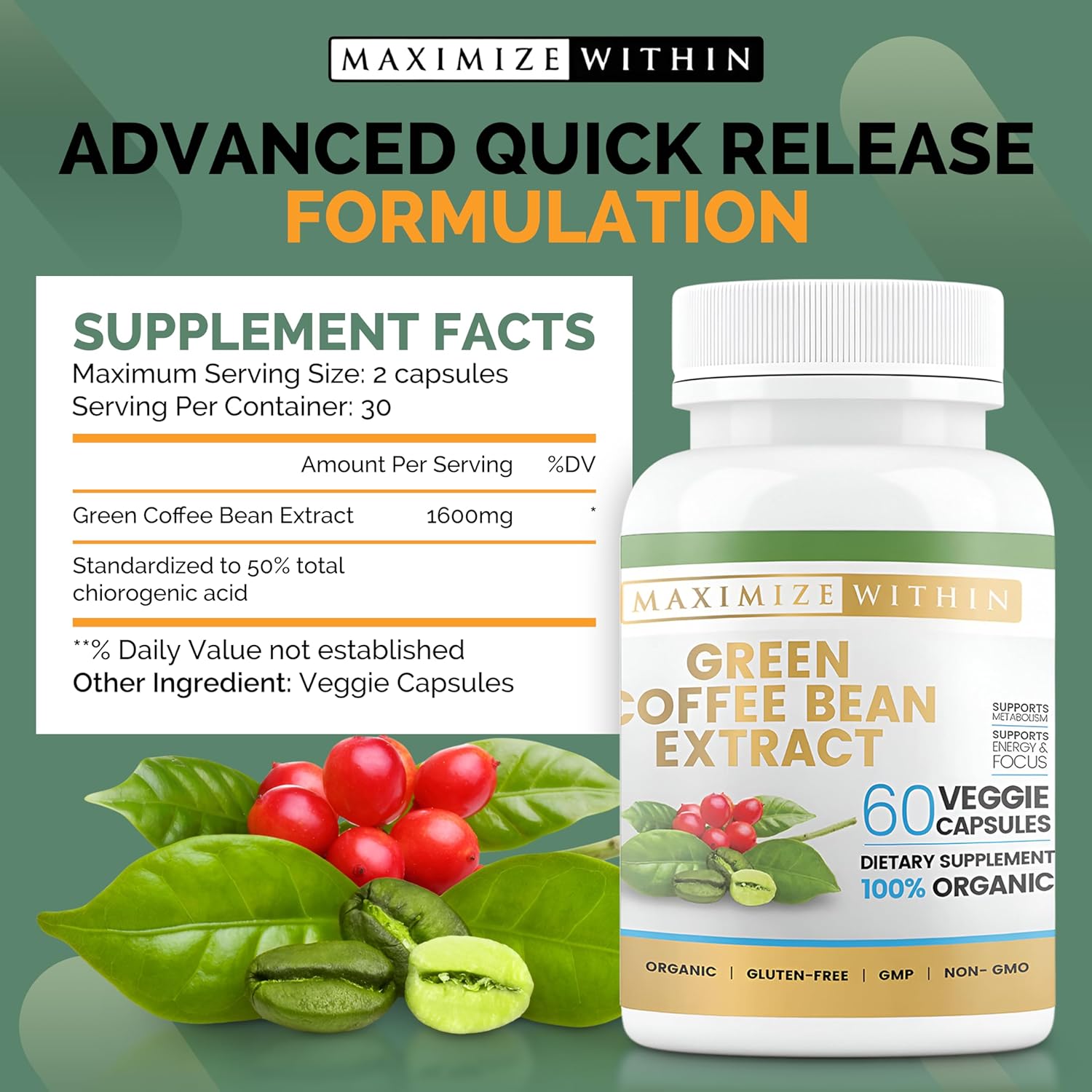 60 ct Green Coffee Bean Extract Capsules for Maximum Results
