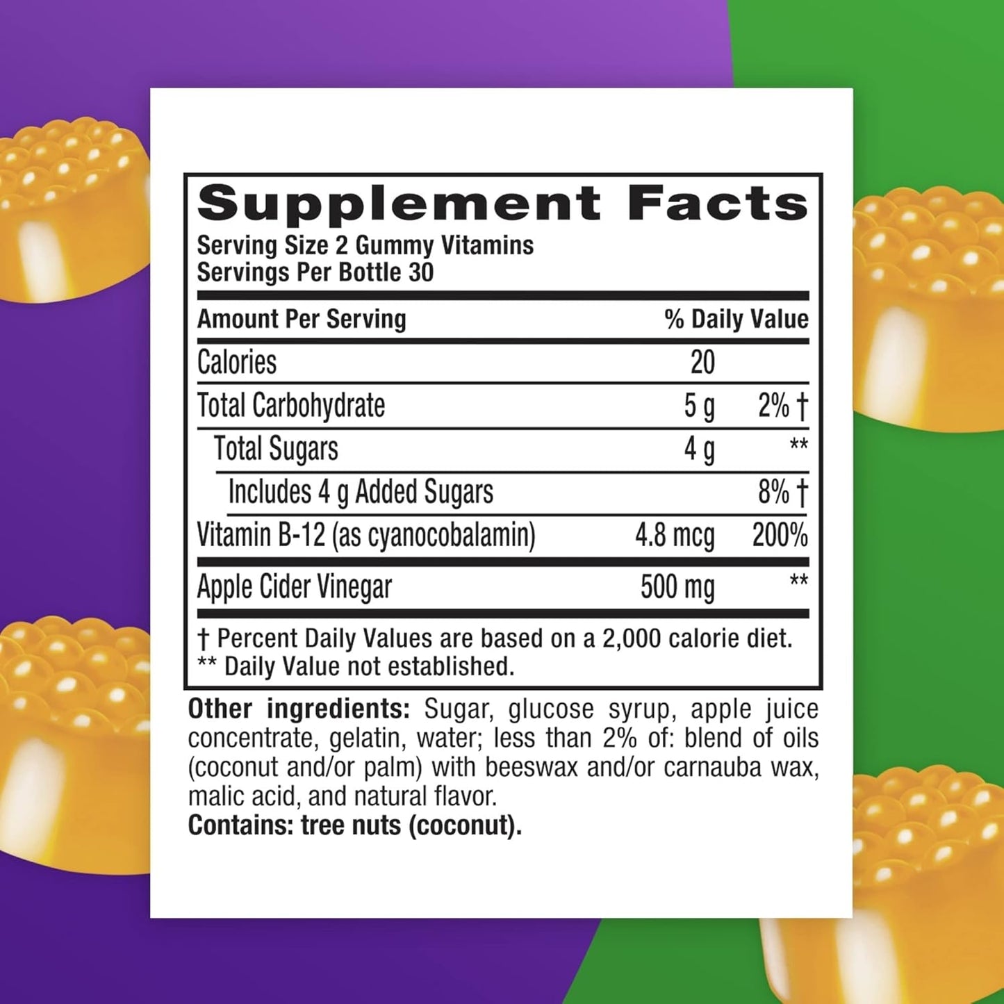 60 ct vitafusion Apple Cider Vinegar Gummies with B Vitamins, 500mg per serving, Natural Apple Flavor - America's Top Gummy Brand