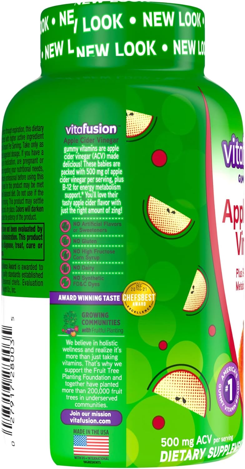 60 ct vitafusion Apple Cider Vinegar Gummies with B Vitamins, 500mg per serving, Natural Apple Flavor - America's Top Gummy Brand