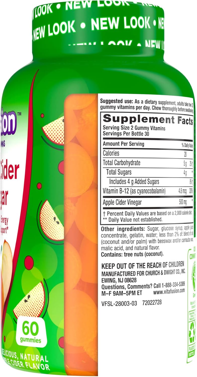 60 ct vitafusion Apple Cider Vinegar Gummies with B Vitamins, 500mg per serving, Natural Apple Flavor - America's Top Gummy Brand