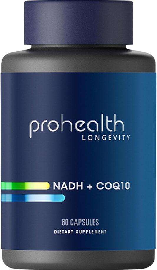 60-Day Supply ProHealth NADH + CoQ10 Capsules for Energy, Focus, and ATP Production - 25mg Pure NADH, 100mg CoQ10 - 60 Acid-Resistant Capsules