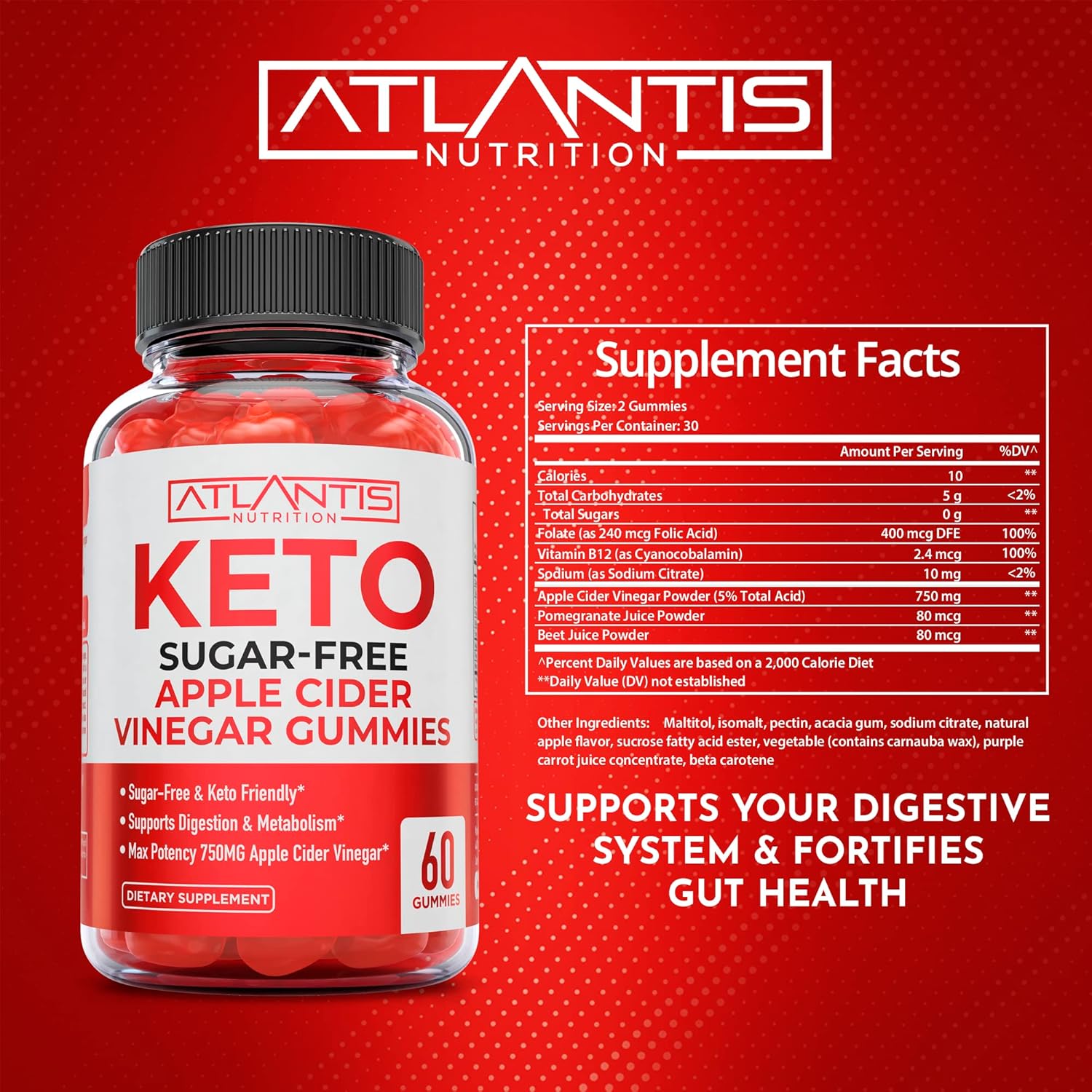 60 Gummies Bundle: Atlantis Nutrition Magnesium and Sugar-Free Keto Apple Cider Vinegar