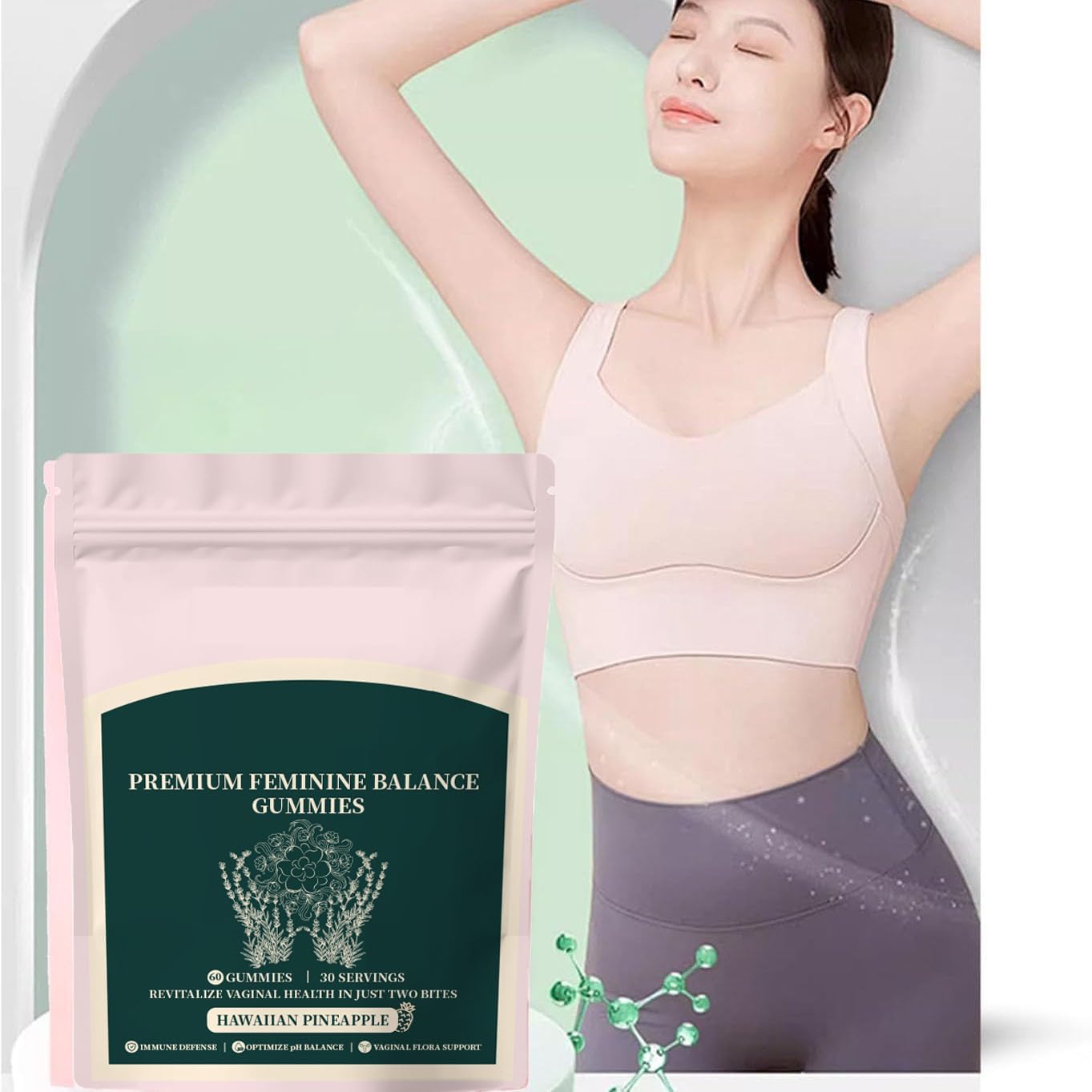 60 Hawaiian Pineapple Flavor Vegan Gluten-Free Feminine Balance Gummies for Women's Health by FW ZONE Vital Natural Sourcing