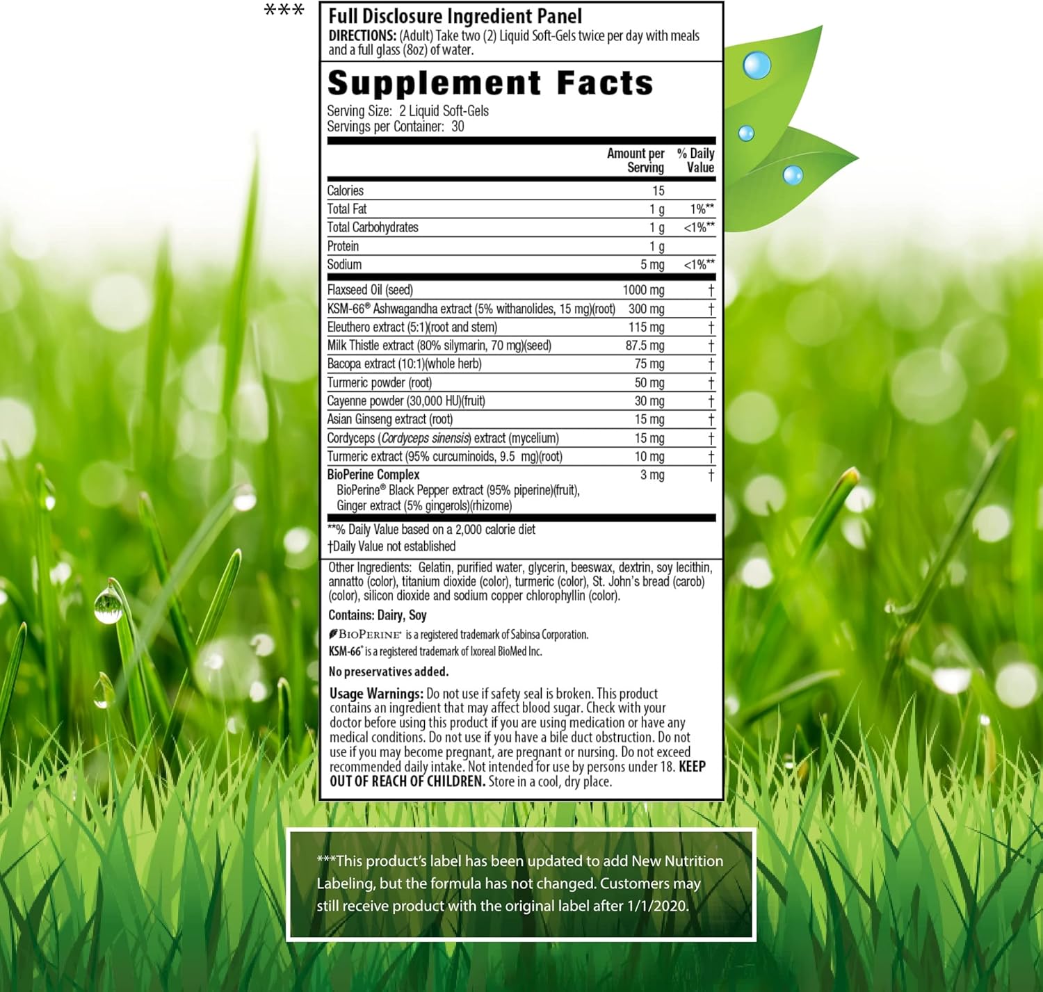 60 Liquid Softgels with Adaptogenic Herbs for Stress, Mood, and Performance, Including Ashwagandha, Cordyceps, and Turmeric