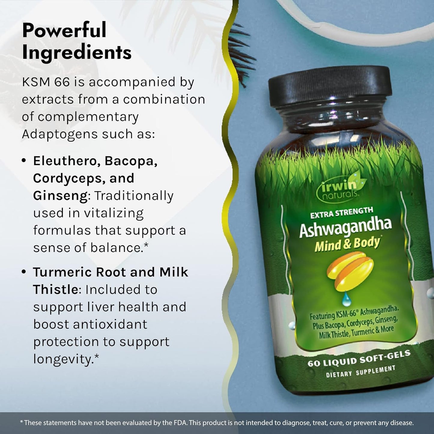60 Liquid Softgels with Adaptogenic Herbs for Stress, Mood, and Performance, Including Ashwagandha, Cordyceps, and Turmeric