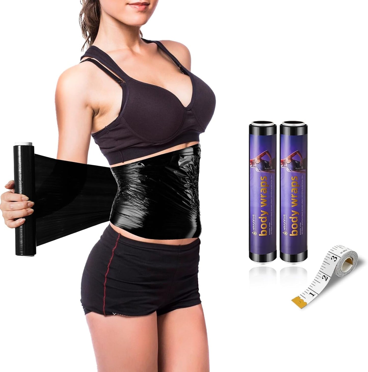 60 Meter Black Osmotic Plastic Body Wrap for Workouts & Sweat Enhancement - DIY Sauna Wrap Kit (2 Rolls)