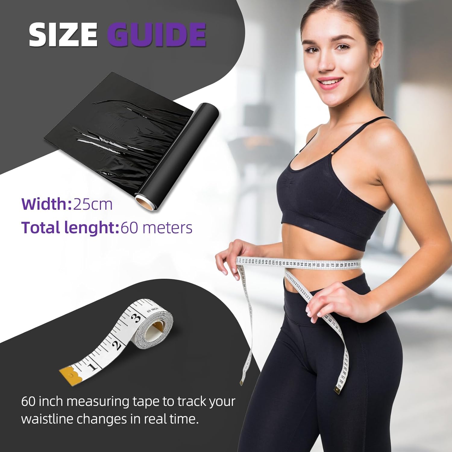 60 Meter Black Osmotic Plastic Body Wrap for Workouts & Sweat Enhancement - DIY Sauna Wrap Kit (2 Rolls)