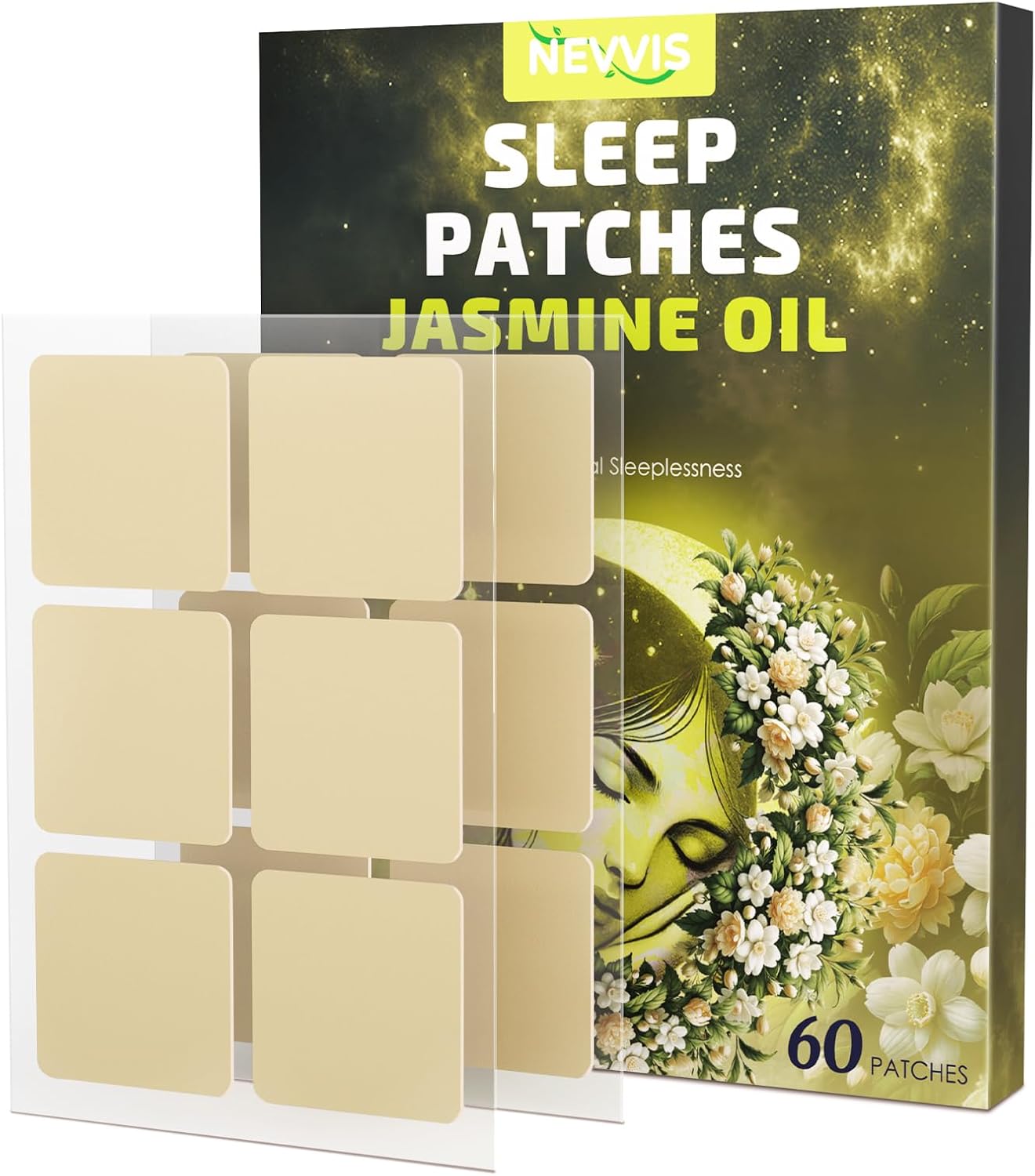 60 NEVVIS Jasmine Deep Sleep Patches for Adults - Natural Plant Ingredients - Men and Women - Skin-Friendly & Easy Application