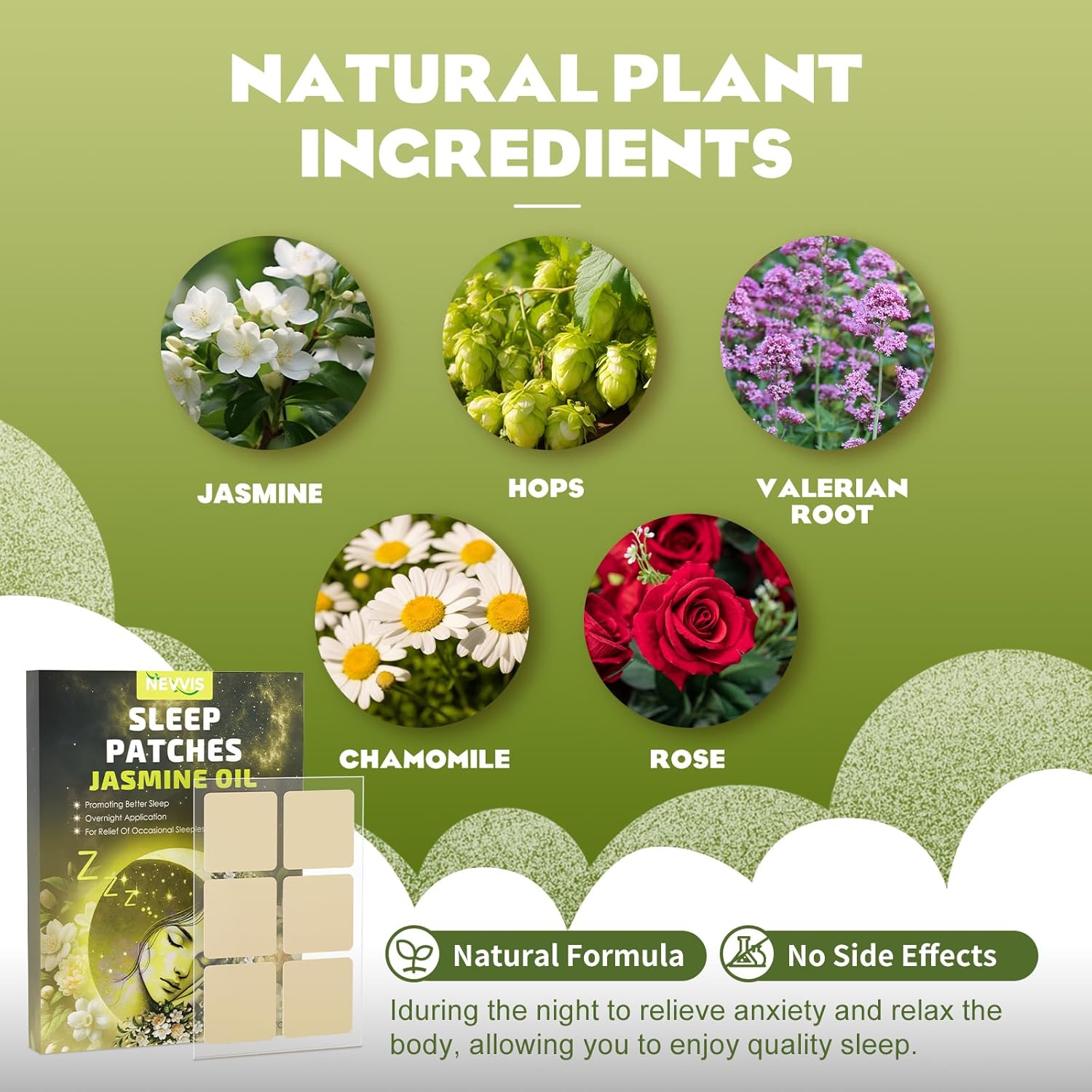 60 NEVVIS Jasmine Deep Sleep Patches for Adults - Natural Plant Ingredients - Men and Women - Skin-Friendly & Easy Application