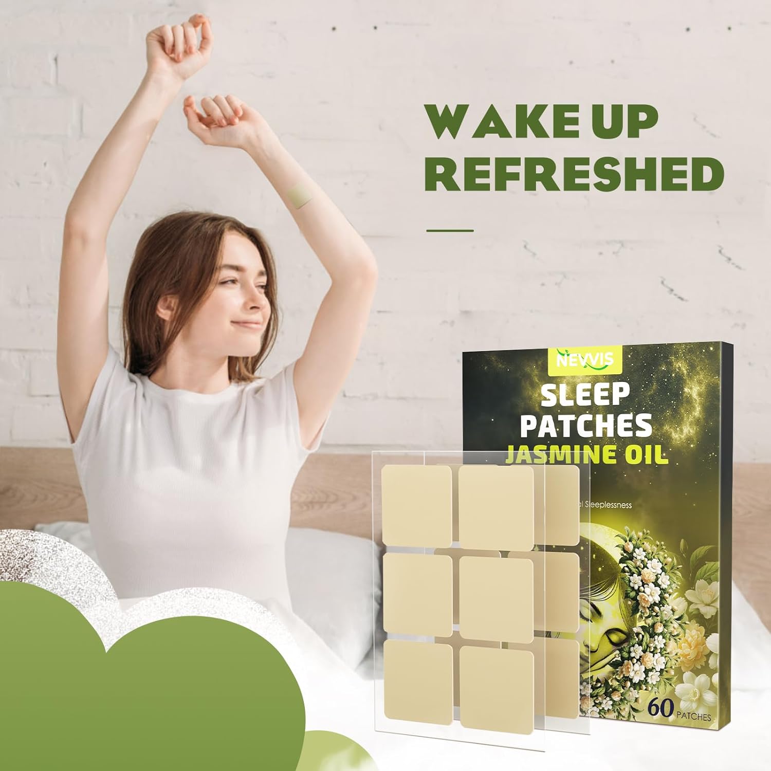 60 NEVVIS Jasmine Deep Sleep Patches for Adults - Natural Plant Ingredients - Men and Women - Skin-Friendly & Easy Application