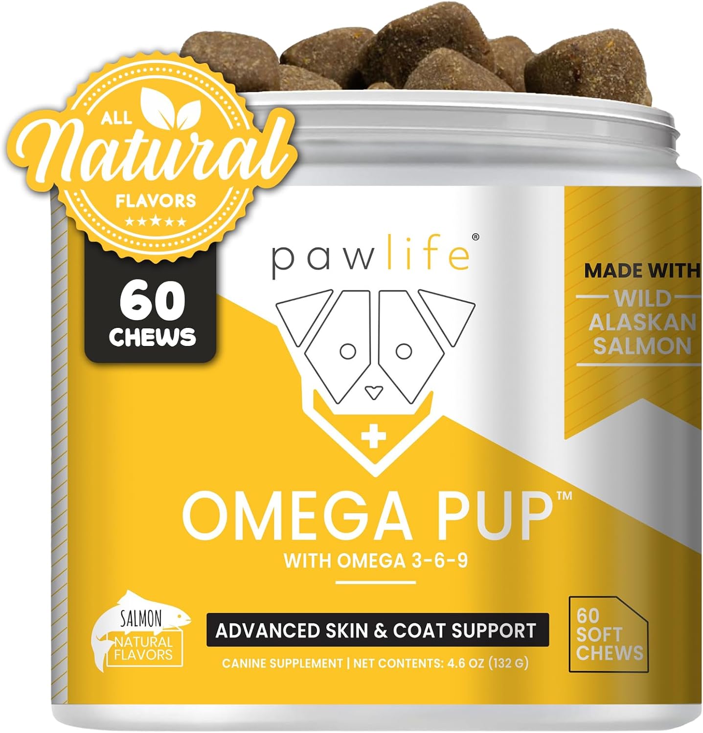 60 Omega 3 Fish Oil Dog Vitamins for Itching Relief and Healthy Skin and Coat - Salmon Flavored Dog Supplement