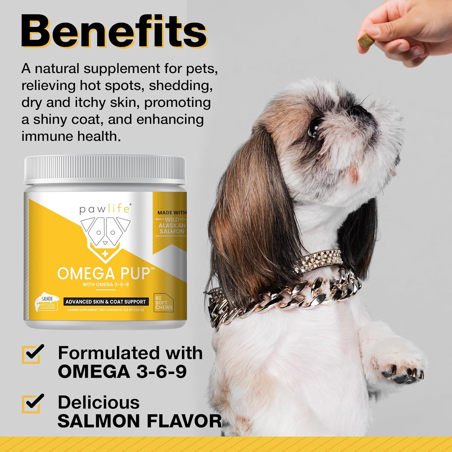 60 Omega 3 Fish Oil Dog Vitamins for Itching Relief and Healthy Skin and Coat - Salmon Flavored Dog Supplement