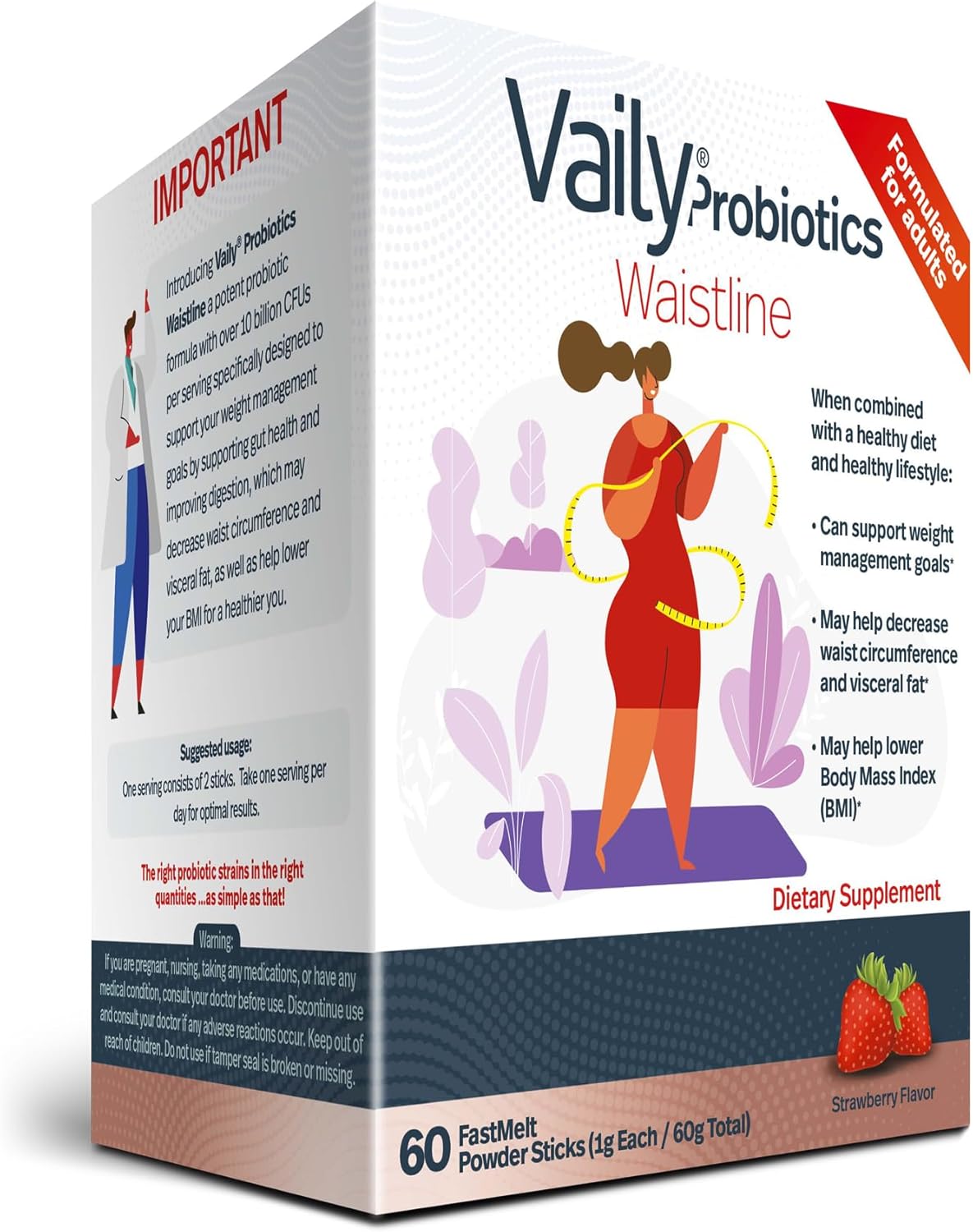 60 Orally Dissolvable Probiotic Powder Sticks for Weight Management - Gut Health & Metabolism Support - Slimming Supplement for Healthy Lifestyle & Diet