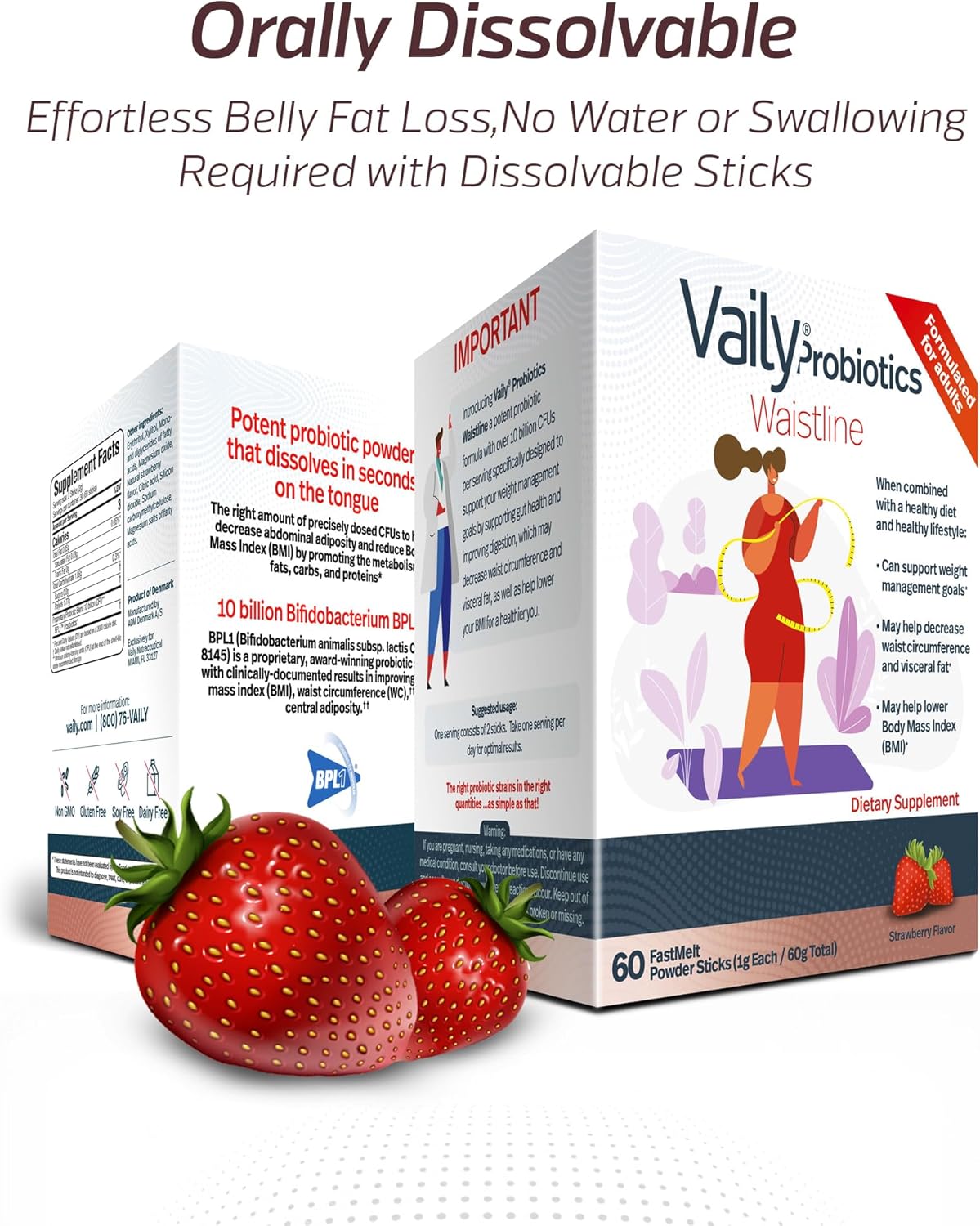 60 Orally Dissolvable Probiotic Powder Sticks for Weight Management - Gut Health & Metabolism Support - Slimming Supplement for Healthy Lifestyle & Diet