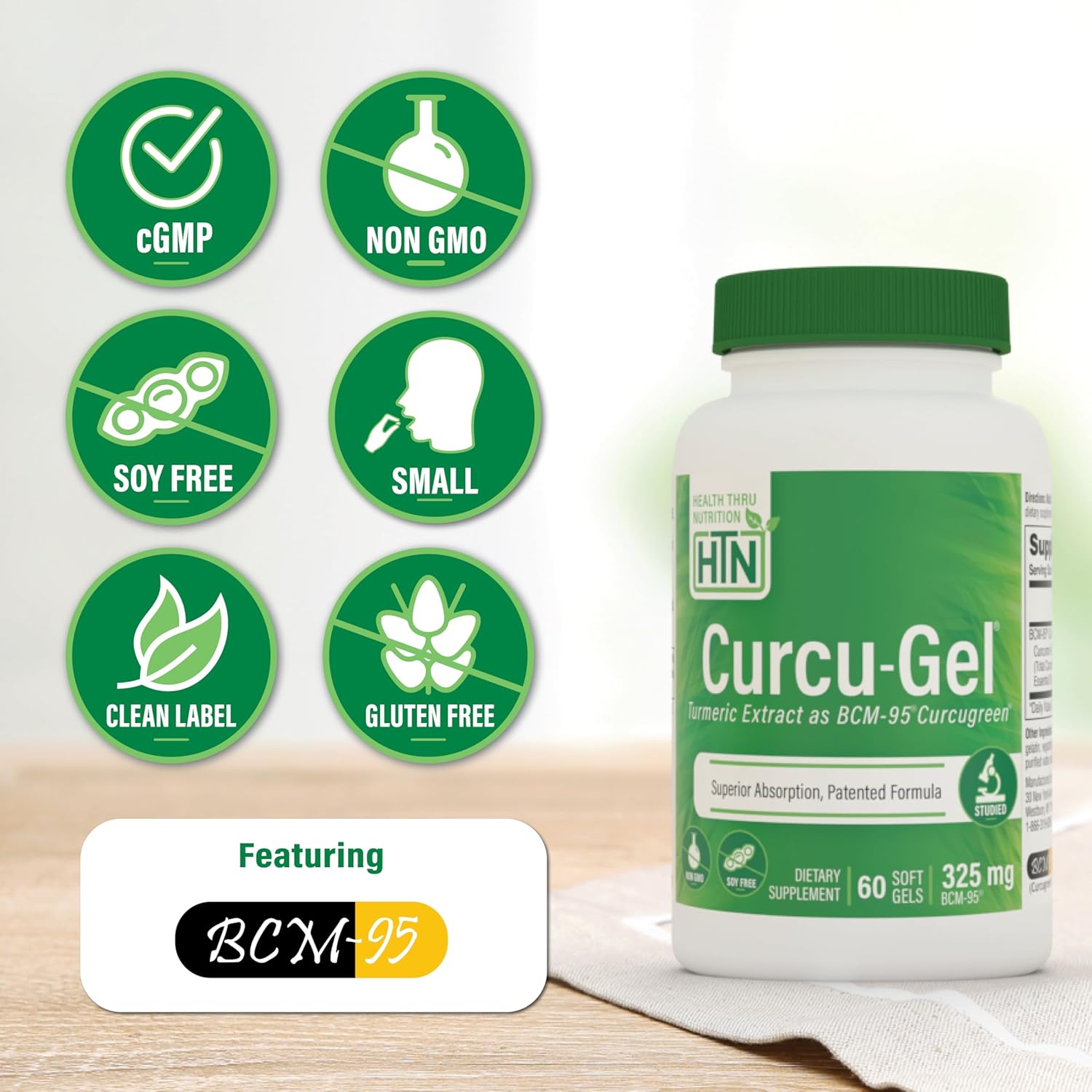 60-Pack Health Thru Nutrition Curcu-Gel Turmeric Curcumin Softgels with BCM-95 Complex, 325mg