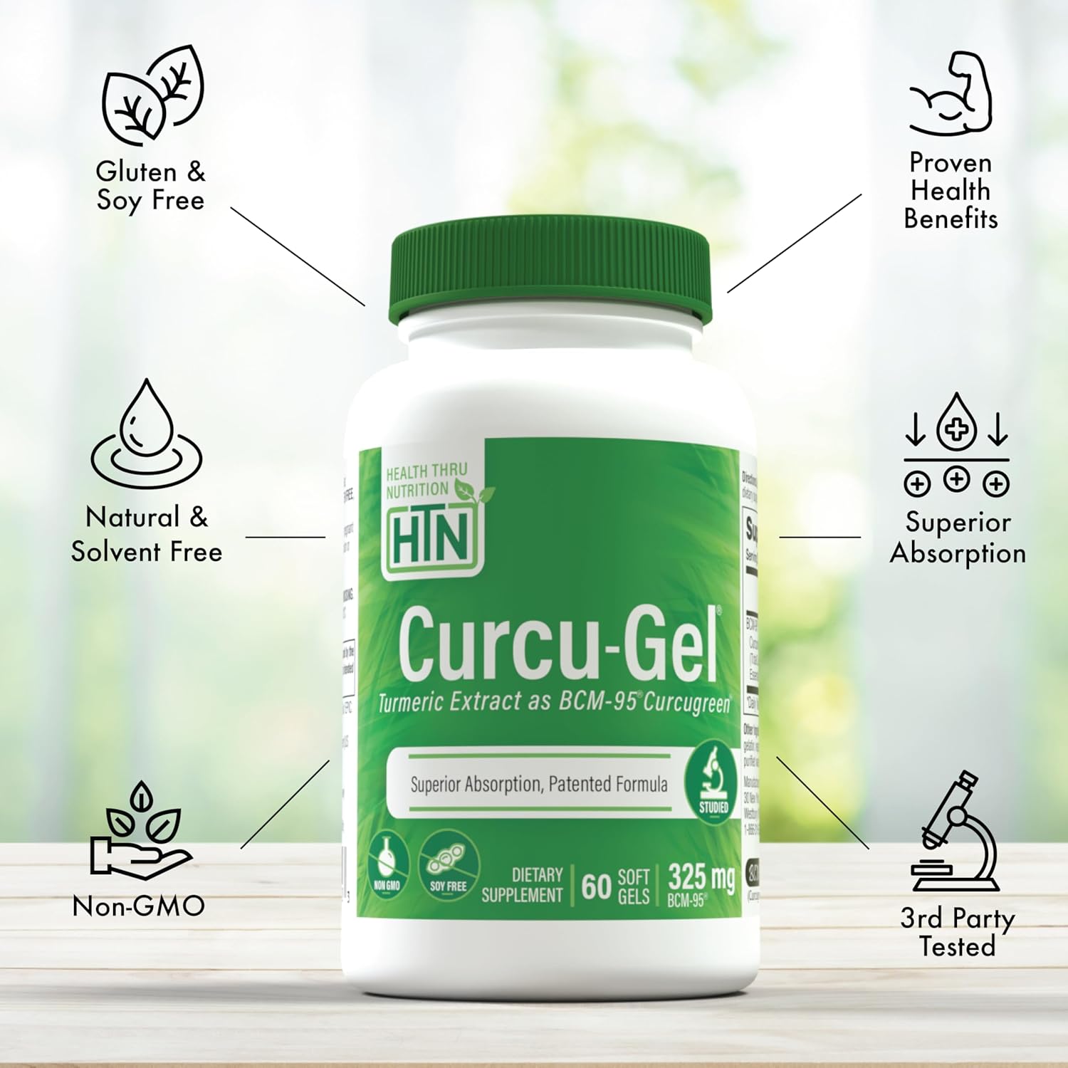 60-Pack Health Thru Nutrition Curcu-Gel Turmeric Curcumin Softgels with BCM-95 Complex, 325mg