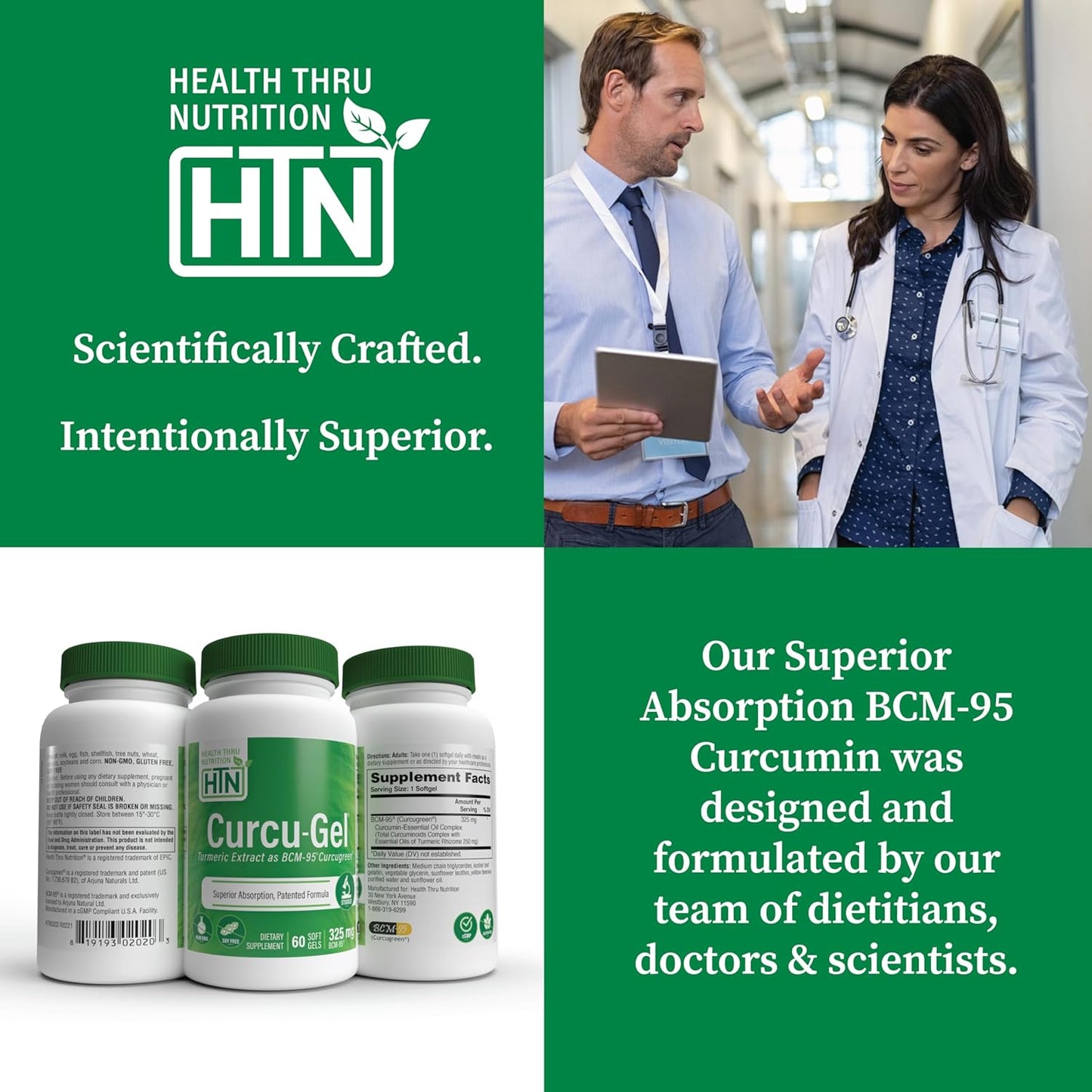 60-Pack Health Thru Nutrition Curcu-Gel Turmeric Curcumin Softgels with BCM-95 Complex, 325mg