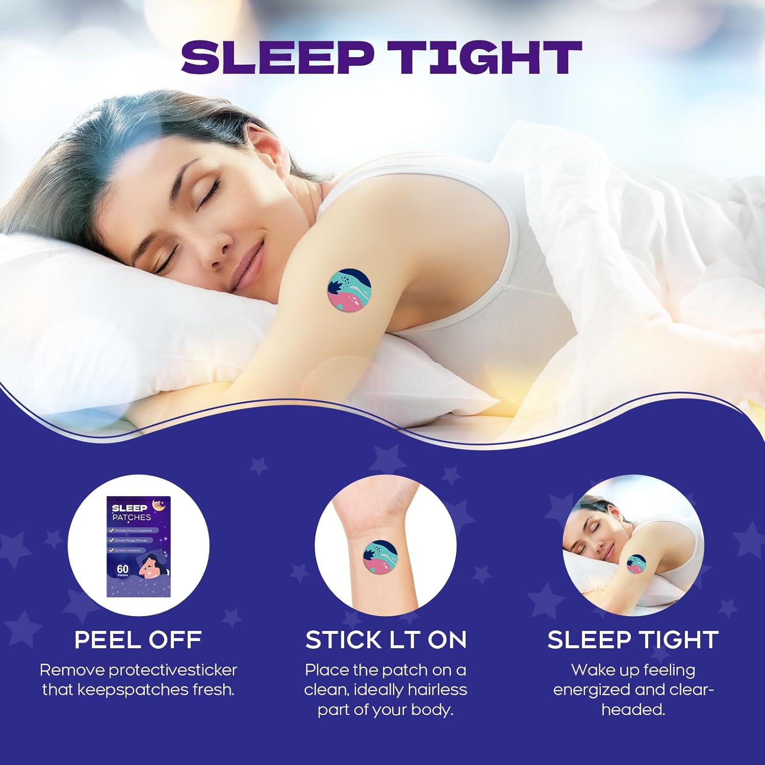 60 Pack RAAYAM Sleep Patches for Adults - All Natural Deep Sleep Aid with Quick Acting Ingredients - Men and Women - Easy to Use Lasting All Night