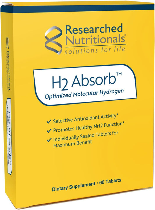 60 Researched Nutritionals H2 Absorb Molecular Hydrogen Tablets - Instant Antioxidant Supplement for Energy and Aging