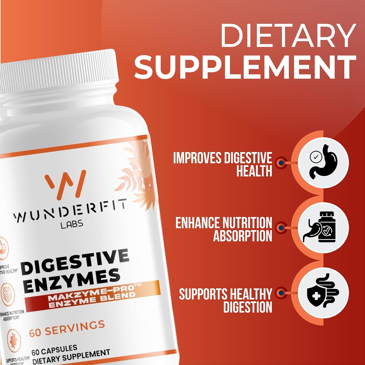 60-Serving Wunderfit Labs Digestive Enzymes Capsules for Improved Digestion
