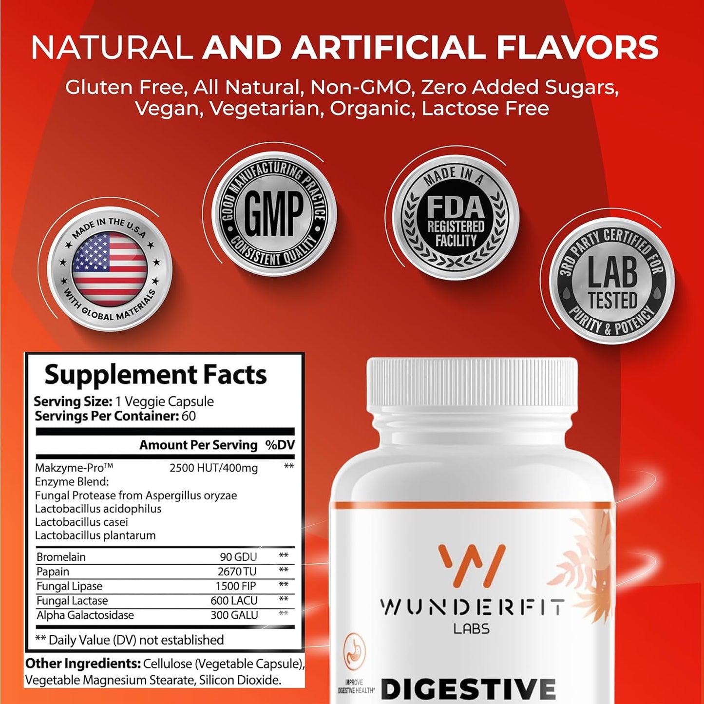 60-Serving Wunderfit Labs Digestive Enzymes Capsules for Improved Digestion