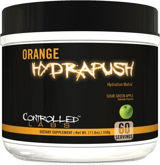 60 Servings of CONTROLLED LABS Orange HydraPush Electrolyte Powder for Advanced Hydrating Recovery - Sour Green Apple Flavor with Coconut Water, Taurine - Boost Energy, Endurance