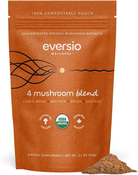 60 Servings of Eversio Wellness 4 Mushroom Blend Powder for Mushroom Coffee - Maitake, Shiitake, Lion’s Mane, Reishi Extracts (60g)