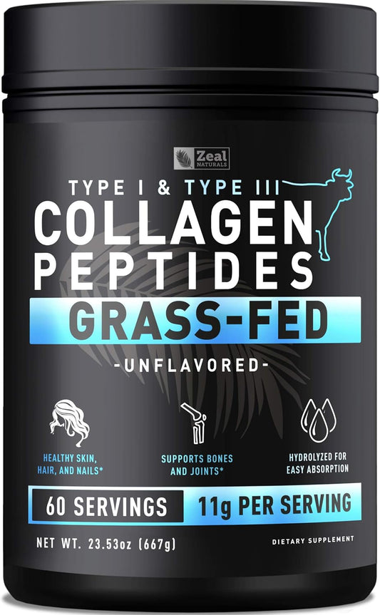 60 Servings of Zeal Naturals Pure Collagen Peptides Powder for Healthy Skin and Joints