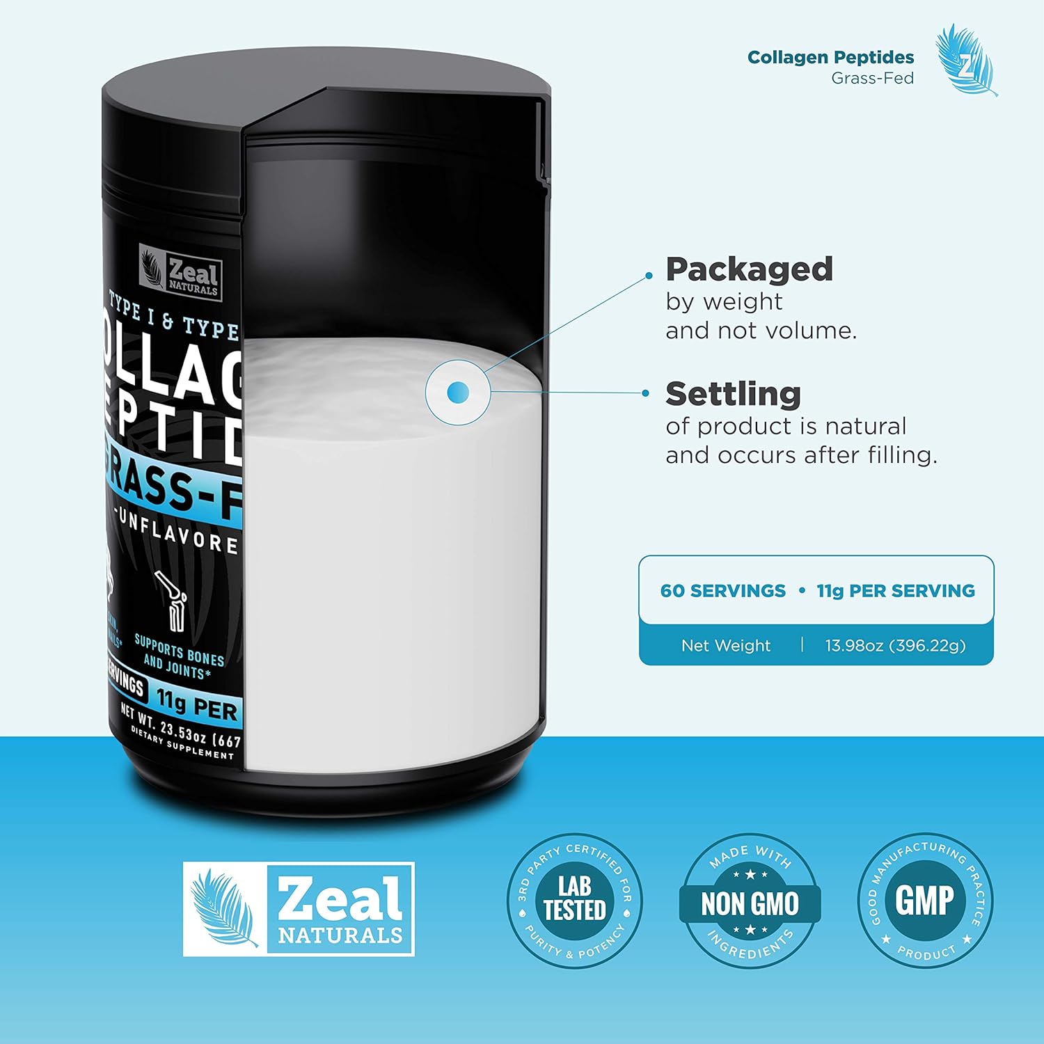 60 Servings of Zeal Naturals Pure Collagen Peptides Powder for Healthy Skin and Joints