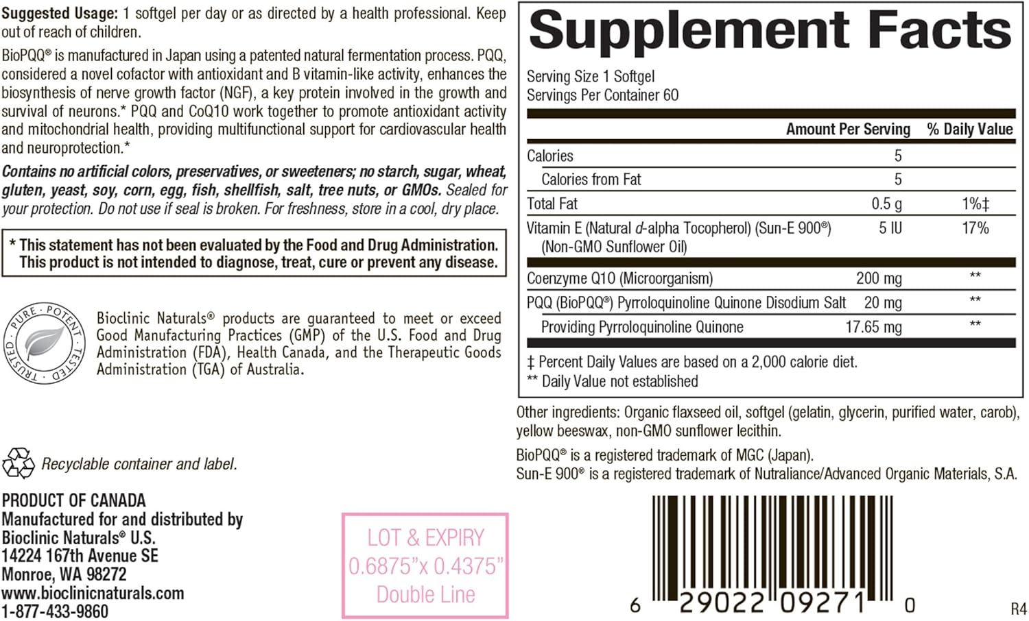 60 Softgels of CerebroVital PQQ-10 by Bioclinic Naturals - Enhanced Brain Health Formula