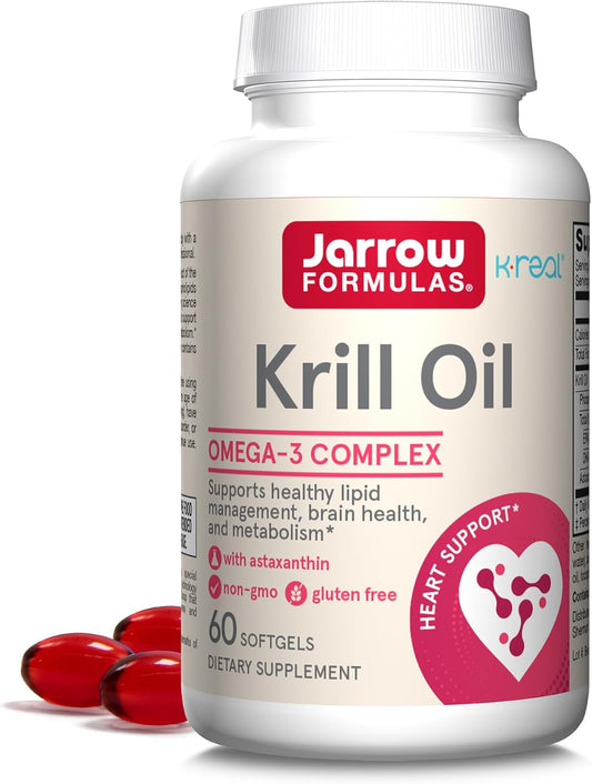 60 Softgels of Jarrow Formulas Krill Oil with Astaxanthin for Brain & Heart Health, EPA & DHA Omega-3 Complex