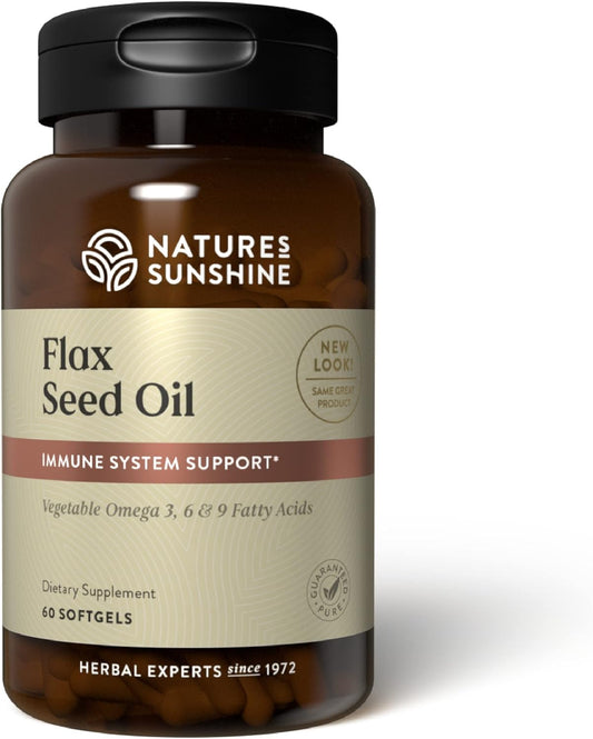 60 Softgels of Nature's Sunshine Flax Seed Oil | Rich in Heart-Healthy Fatty Acids, Boosts Immunity and Supports Breast & Prostate Health