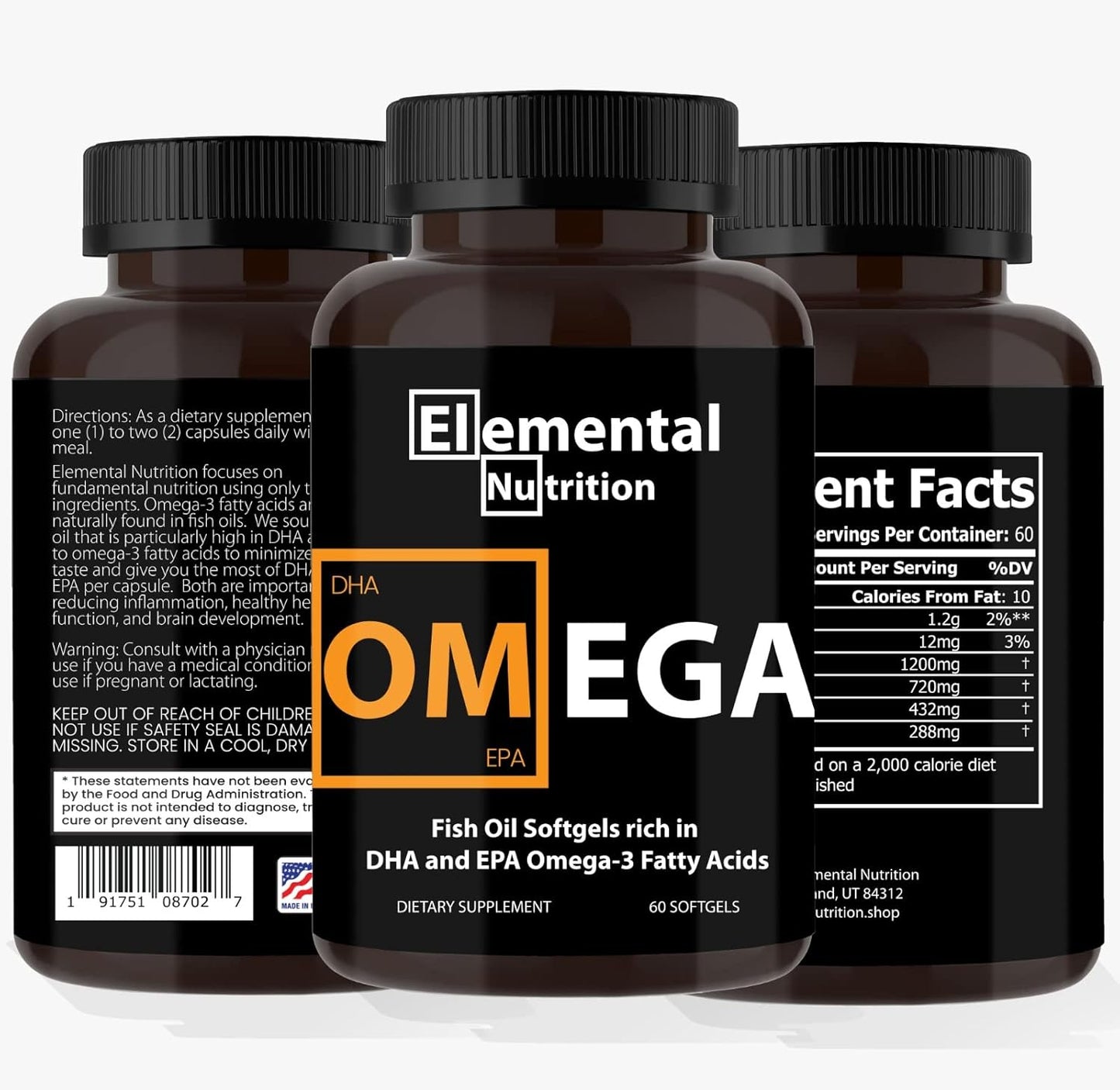 60 Softgels Omega-3 Fish Oil Supplement with EPA & DHA in Value Bottle