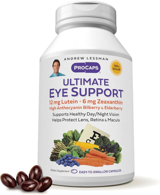 60 Softgels Ultimate Eye Support with Lutein, Zeaxanthin, Bilberry - Promotes Healthy Vision, No Additives