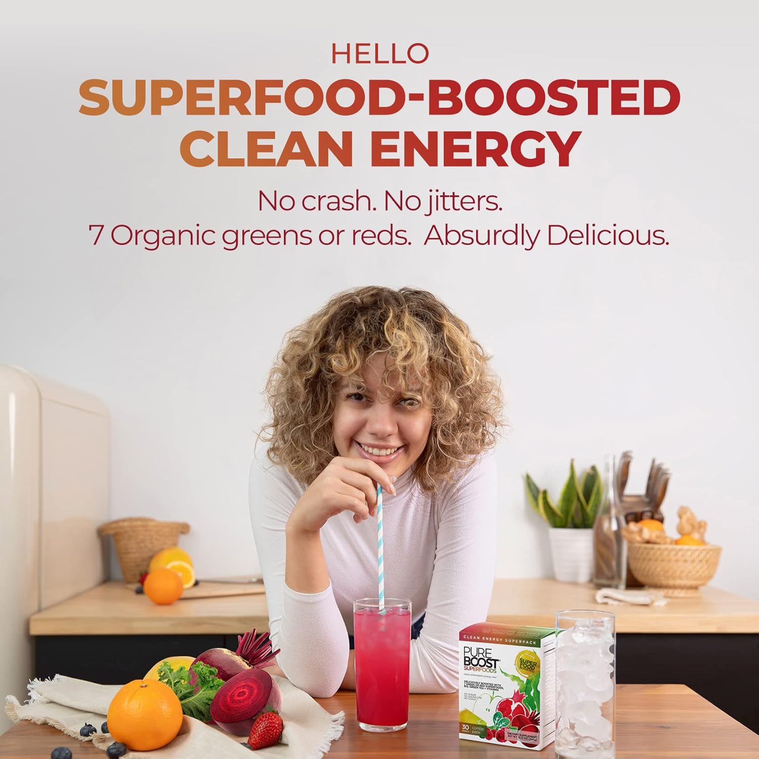 60 Stick Packs of Pureboost Clean Energy and Superfoods Bundle with B12, Vitamin C, and 7 Organic Supergreens. Fruity Combo Pack + Green Mojo for Ultimate Nutrition.