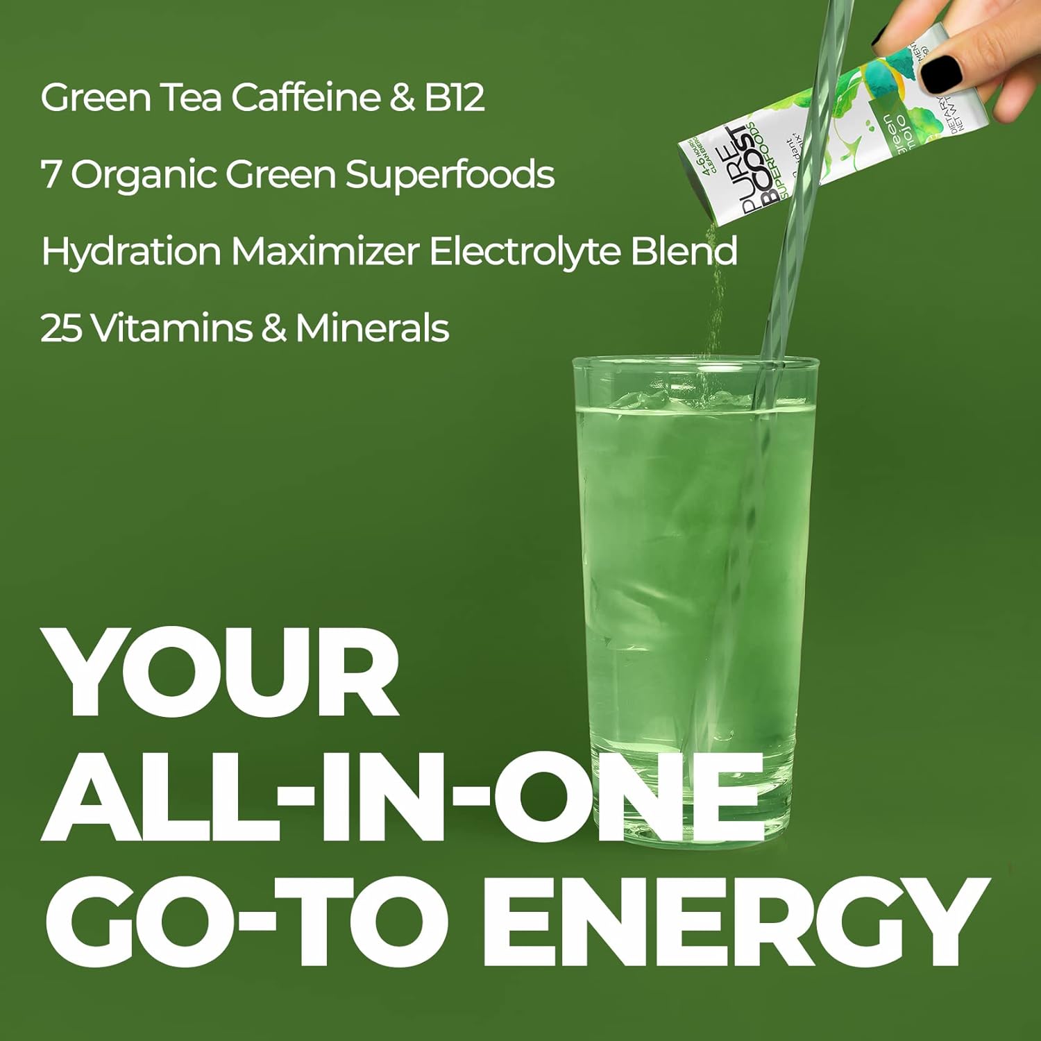 60 Stick Packs of Pureboost Clean Energy and Superfoods Bundle with B12, Vitamin C, and 7 Organic Supergreens. Fruity Combo Pack + Green Mojo for Ultimate Nutrition.