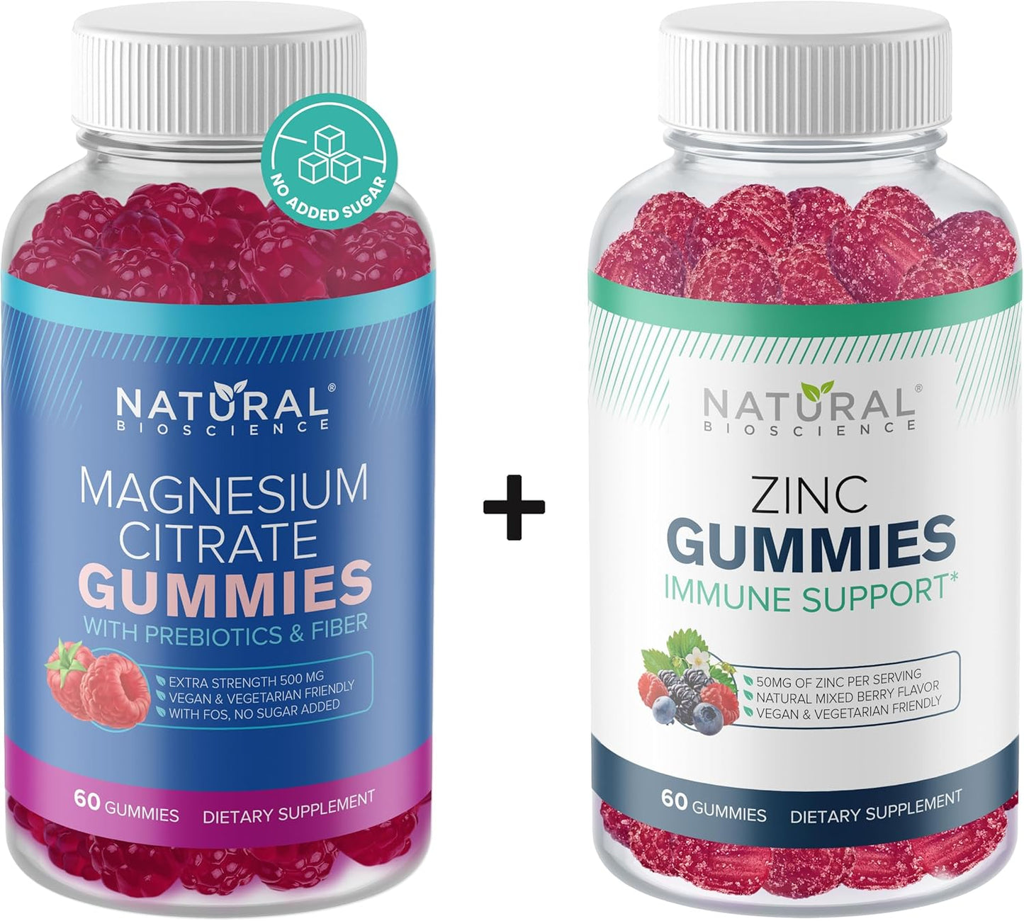 60 Sugar Free Magnesium & Zinc Gummies for Adults - Extra Strength, Vegan, Gluten Free, Relaxation, Immune Support - Non-GMO, 50mg