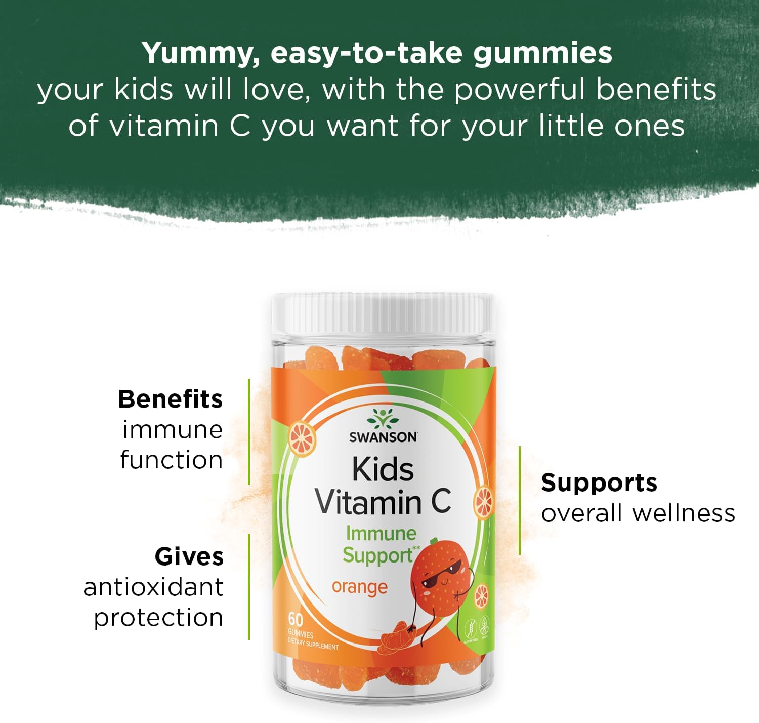 60 Swanson Kids Orange-Flavored Vitamin C Gummies for Children's Immune Support