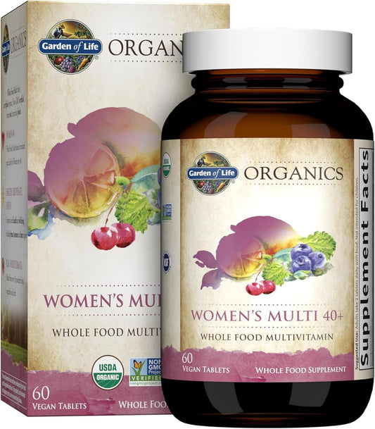60 Tablets Garden of Life Organics Women's Multi 40+ Vitamins, Vegan Support for Hormone & Breast Health, Whole Food Multivitamin for Women Over 40