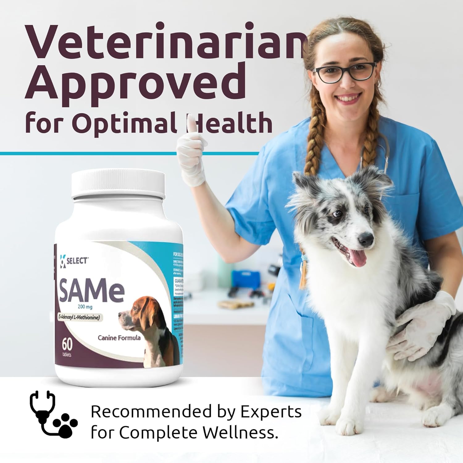 60 Tablets of K9 Select SAM-e for Medium and Large Adult Dogs: 200mg S-Adenosyl L-Methionine for Cognitive and Liver Support, Nutritional Revitalisation