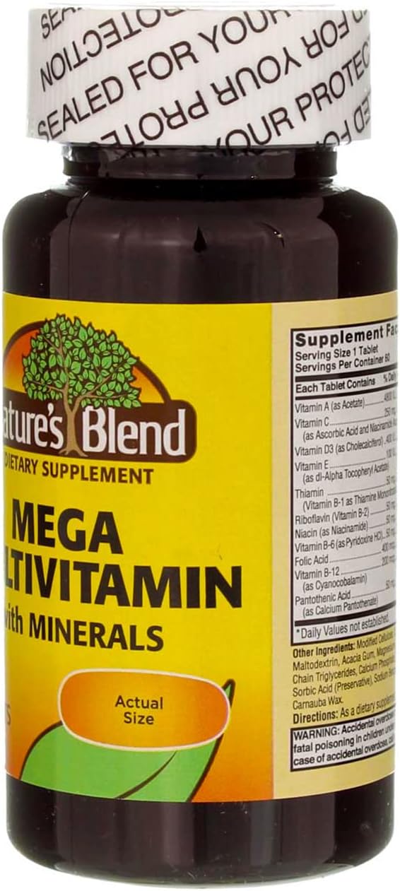 60 Tablets of Nature's Blend Mega Multi with Chelated Minerals for Optimal Health and Wellness